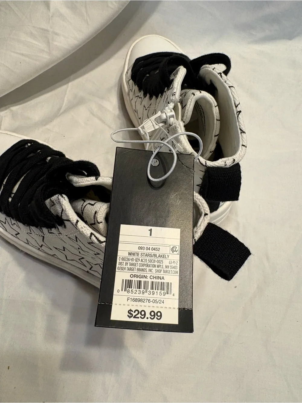 Target White High-Top Sneakers with Black Star Print and Black Laces